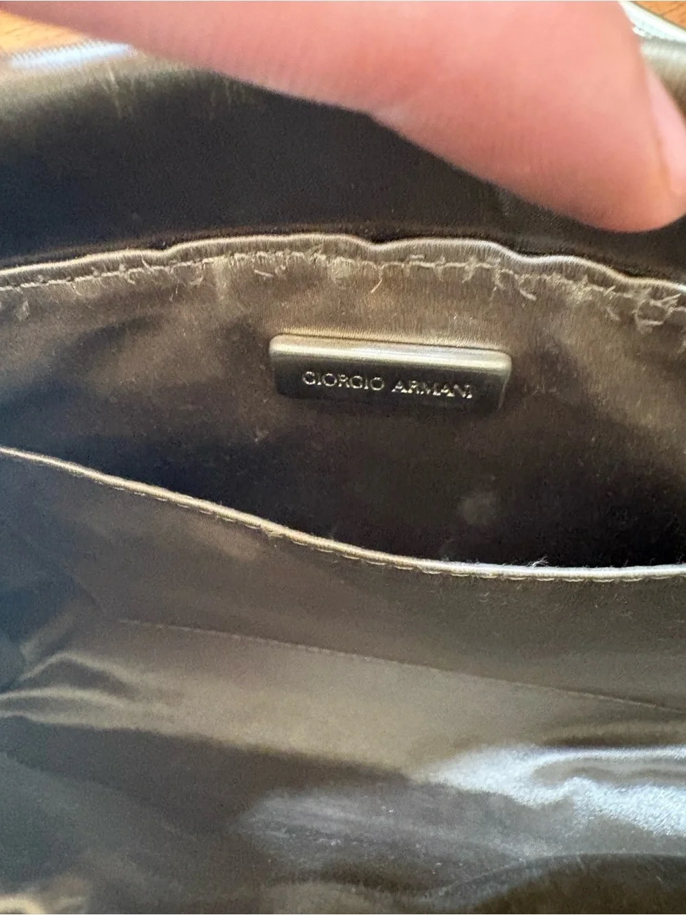 Giorgio Armani Metallic Pewter Leather Crossbody Bag